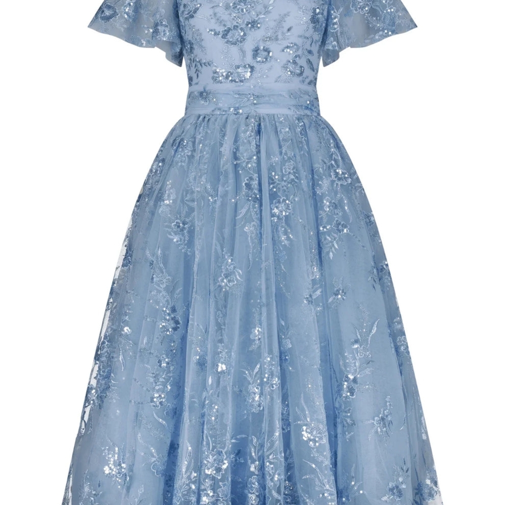 JessaKae Blue Flutter Sleeve A-Line Dress